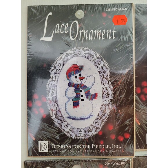 4 Vtg NIP Designs for the Needle Lace Christmas Ornament Kits Snowman Santa etc - Picture 2 of 6